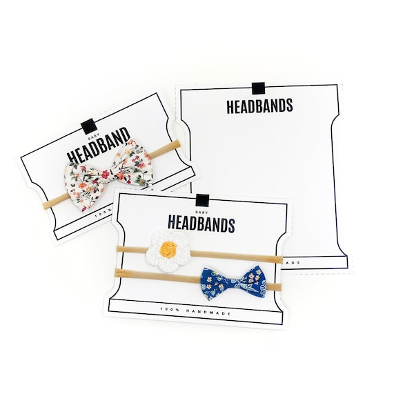 PRINTABLE Headband Display Cards - Downloadable PDF. Backing card for baby / child / toddler size  headbands. Printable accessories tags.