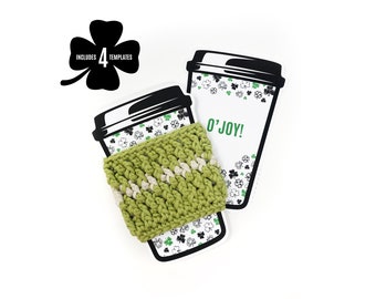 PRINTABLE St. Patricks Day Cup Cozy Template - Downloadable PDF - St Patty's Cozy insert card, Shamrock cup sleeve insert cart. Cup cutout.