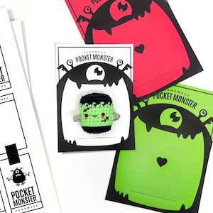 PRINTABLE Pocket Monster Hug Display Card - PDF numérique - Étiquettes de cartes d'emballage bricolage et étiquettes pour mini monstres faits à la main et amigurumi hallowen