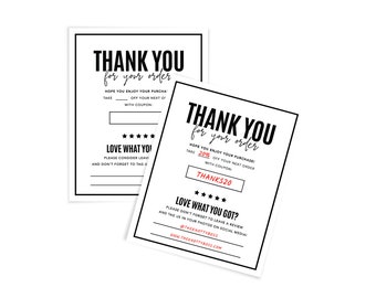 PRINTABLE Leave Review / Thank You order insert card - Downloadable PDF - 2pc - Write-in DIY coupon template for small business - Bold Style