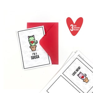 Carte de Saint Valentin IMPRIMABLE - PDF téléchargeable - Carte de voeux Bi-Fold DIY. Amour chat + cactus, carte de Saint Valentin drôle, modèle de carte Punny