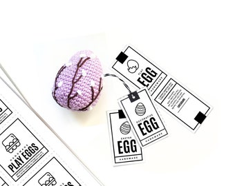 PRINTABLE Easter Egg Tags - Digital PDF - Cut out Tags and Labels for handmade decorative and play eggs, crochet egg packaging templates