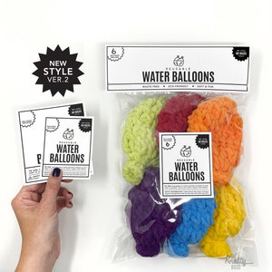 PRINTABLE Water Balloon Tags V2 - PDF numérique - cartes et étiquettes de dessus de sac pour ballons réutilisables faits à la main, étiquette de marché de ballon d'eau au crochet