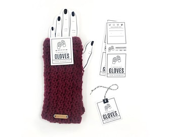PRINTABLE Fingerless Glove Tag Pack. 2pc  + Bonus Hand Template - Downloadable PDFs. DIY Packaging for handmade fingerless gloves. hang tag