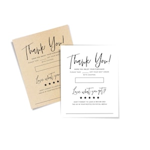 PRINTABLE Leave Review / Thank You order insert card - Downloadable PDF -Simple Style - 2 pc DIY Write-in coupon template for small business