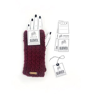 Paquete de etiquetas para guantes sin dedos IMPRIMIBLES. 2 piezas + plantilla de mano adicional. Archivos PDF descargables. Embalaje DIY para guantes sin dedos hechos a mano. Etiqueta colgante