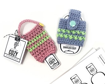 PRINTABLE Sanitizer Cozy Tags & Insert Cards - Downloadable PDF - Bold Style - Digital tags + templates for hand sanitizer holders + pouches