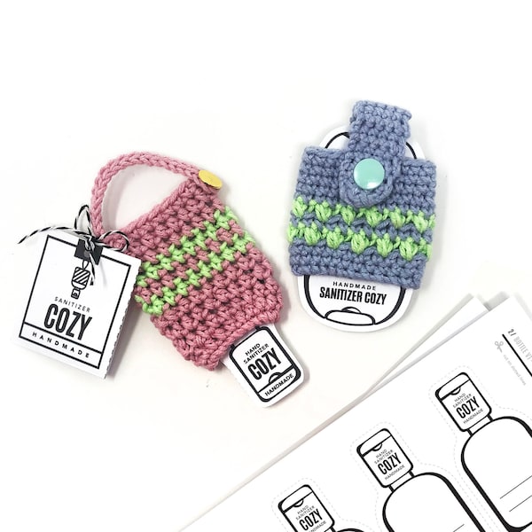 PRINTABLE Sanitizer Cozy Tags & Insert Cards - Downloadable PDF - Bold Style - Digital tags + templates for hand sanitizer holders + pouches