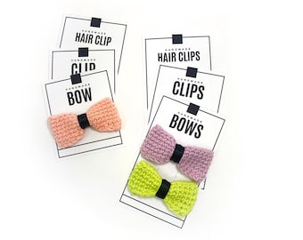 PRINTABLE Clip Display Cards- Downloadable PDF. DIY tags for handmade Hair Clips & Bows. Display packaging for knit and crochet accessories