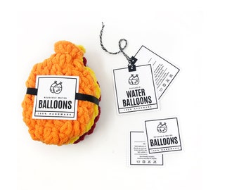 PRINTABLE Water Balloon Tags - Downloadable PDF. DIY print-at-home labels for reusable handmade water balloons. Tags for crocheted balloons.