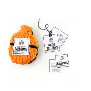 PRINTABLE Water Balloon Tags - Downloadable PDF. DIY print-at-home labels for reusable handmade water balloons. Tags for crocheted balloons.