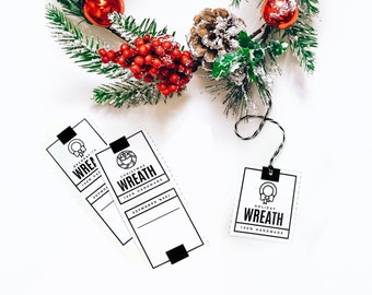 PRINTABLE Wreath Tags - Digital PDF - Hang tags and packaging templates for handmade Christmas and Holiday wreaths. Decorative wreath labels