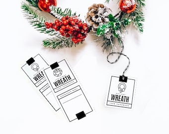 PRINTABLE Wreath Tags - Digital PDF - Hang tags and packaging templates for handmade Christmas and Holiday wreaths. Decorative wreath labels