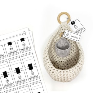 PRINTABLE Hanging Basket Tags - Downloadable PDF - packaging for handmade hanging baskets, crochet basket tag, market tags, printable labels