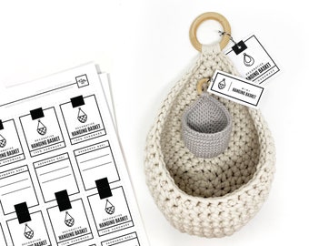 PRINTABLE Hanging Basket Tags - Downloadable PDF - packaging for handmade hanging baskets, crochet basket tag, market tags, printable labels