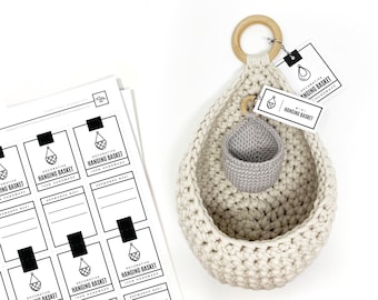 PRINTABLE Hanging Basket Tags - Downloadable PDF - packaging for handmade hanging baskets, crochet basket tag, market tags, printable labels