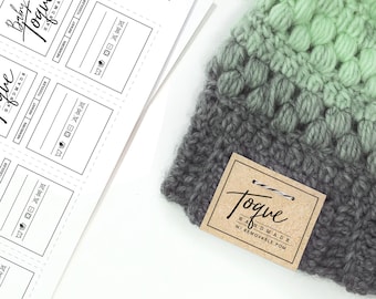 PRINTABLE Toque Tags - Simple Style - Digital PDF - Fold over baby toque tags, removable pom beanie tags, crochet and knit toque price tags