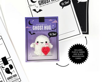 PRINTABLE Ghost Hug Cards - Digital PDF - DIY packaging display labels for mini pocket ghosts. Halloween amigurumi plushy printable hang tag
