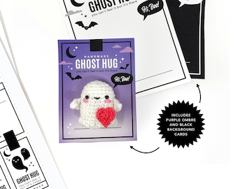 PRINTABLE Ghost Hug Cards - Digital PDF - DIY packaging display labels for mini pocket ghosts. Halloween amigurumi plushy printable hang tag