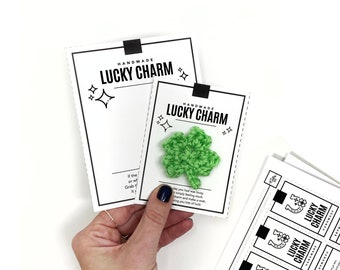 PRINTABLE Lucky Charm Display Cards - Digital PDF - labels for handamde charm hugs, st patricks day lucky clover gift hang tag, lucky penny