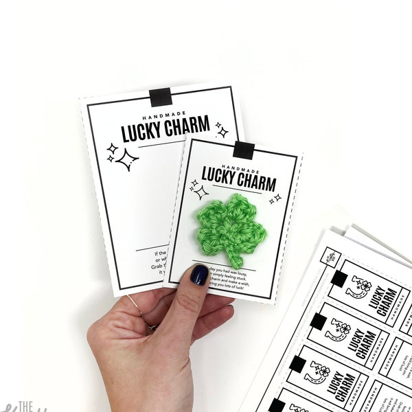 PRINTABLE Lucky Charm Display Cards - Digital PDF - labels for handamde charm hugs, st patricks day lucky clover gift hang tag, lucky penny