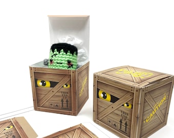 PRINTABLE Mini Monster Crate - Gift Box Template - Digital PDF + PNG cut file.