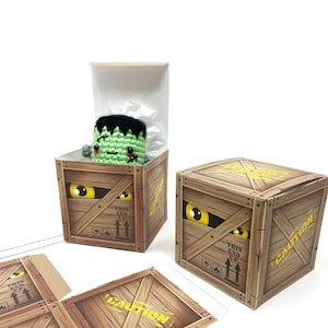 PRINTABLE Monster Crate Mini Gift Box Template - PDF + PNG cut file. Mini halloween packaging box for spooky handmade pocket hugs + monsters