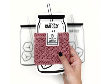 PRINTABLE Glass Can Cozy Tag - DIGITAL PDF - glass cup with lid insert card & template, latte cozy market display, boho coffee can packaging