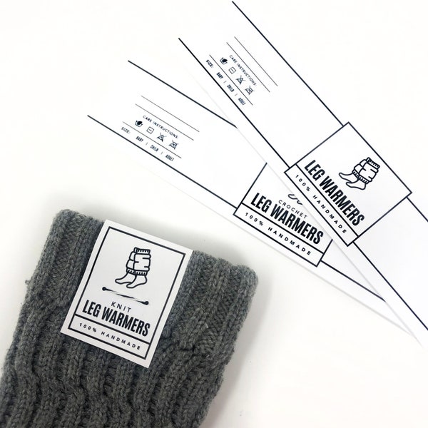 PRINTABLE Leg Warmer Tags + Wrap Labels - Downloadable PDF - Bold Style - Modern DIY tag + label  for handmade leg warmers. Knit and Crochet