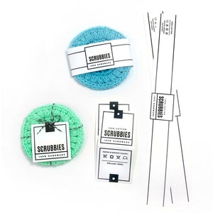DRUCKBARE Scrubbies Tags + Wrap Labels - Digital PDF - Ausschnitt Tags Wraps + Verpackung für handgemachte Baumwolle + Polyester Scrubbies. Markt-Tags