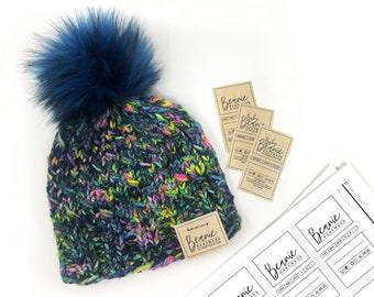 PRINTABLE Beanie + Baby Beanie Tags - Downloadable PDF - Simple Style - Includes tag for Removable / Detachable Pom hat. DIY  Beanies labels