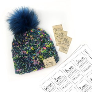 PRINTABLE Beanie + Baby Beanie Tags - Downloadable PDF - Simple Style - Includes tag for Removable / Detachable Pom hat. DIY  Beanies labels