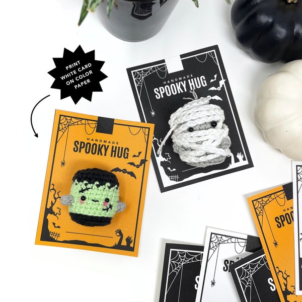PRINTABLE Spooky Hug Display Cards - Digital PDF - DIY packaging labels for mini halloween pocket hugs and  monsters. Plushy toy hang tags
