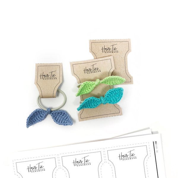 PRINTABLE Hair Tie Tags + Display cards - Downloadable PDF - Simple Style - Labels for handmade ties and elastics. DIY modern packaging