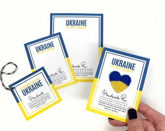 PRINTABLE Support Ukraine Tags - Digital PDF - print your own backing cards for handmade pins and buttons. Blue and Yellow tags and cards