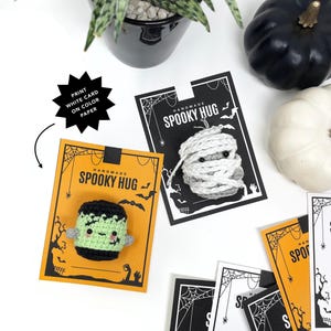 Gruselige Umarmung Display Karten zum Selbermachen - Digitales PDF zum Selbermachen - DIY Verpackungsetiketten für Mini-Halloween-Taschenumarmungen und Monster. Plüschtier Hang-Tags