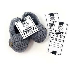 PRINTABLE Baby Booties + Socks  Hang Tags - Downloadable PDF - Bold Style. Digital DIY labels for handmade baby shoes + sandals. Modern tags