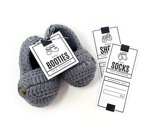 PRINTABLE Baby Booties + Socks  Hang Tags - Downloadable PDF - Bold Style. Digital DIY labels for handmade baby shoes + sandals. Modern tags