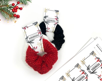 PRINTABLE Holiday Scrunchie Tags - Downloadable PDF - Hang tag for handmade christmas scrunchies. Diy modern labels - Winter Holiday Vol 1