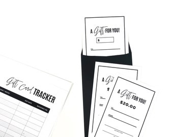 PRINTABLE Gift Card Templates + BONUS Printable Tracker.  Downloadable PDF.  Gift Certificate and Progress Tracker.