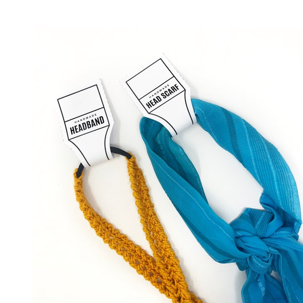 PRINTABLE Headband Hang Tags + Head Scarf and Head Wrap tag included - Downloadable PDF. Product labels for handmade accessories.