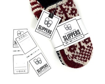 PRINTABLE Slipper Tags + Wrap Labels - Digital PDF - Printable packaging for handmade slippers, crochet + knit slipper sock cutout templates