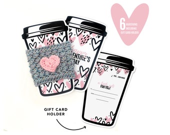 PRINTABLE Valentine's + Galentines Day Cup Cozy Template, Downloadable PDF. Coffee sleeve display cutout, gift card holder, love and hearts.