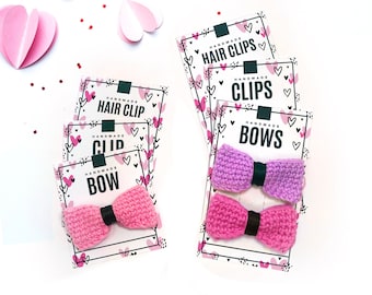 PRINTABLE Valentine's Day Hair Clip & Bow Cards - Digital PDF - Market display tags and labels for handmade clips, bows and hair accessories