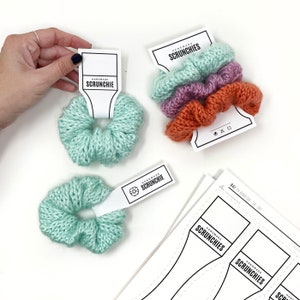PRINTABLE Scrunchie Tag Set - Bold Style - DIGITAL PDF, Scrunchie holder display card template, gift labels,  handmade scrunchies market tag