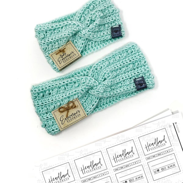 PRINTABLE Earwarmer + Headband Tags - Downloadable PDF - Simple Style - Labels for adult + baby ear warmers and headbands. Tags for Handmade