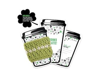 PRINTABLE St. Patricks Day Cup Cozy Inserts - Digital PDF - St Patty's coffee sleeve templates, green clover togo holder display cut outs