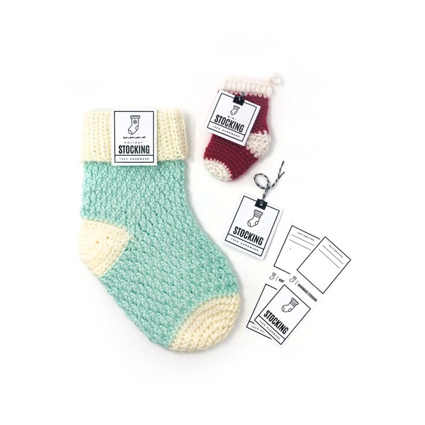 PRINTABLE Stocking Tags + BONUS mini stocking tag - Downloadable PDF - Hang Tags and Fold-Over Tags for handmade stockings.