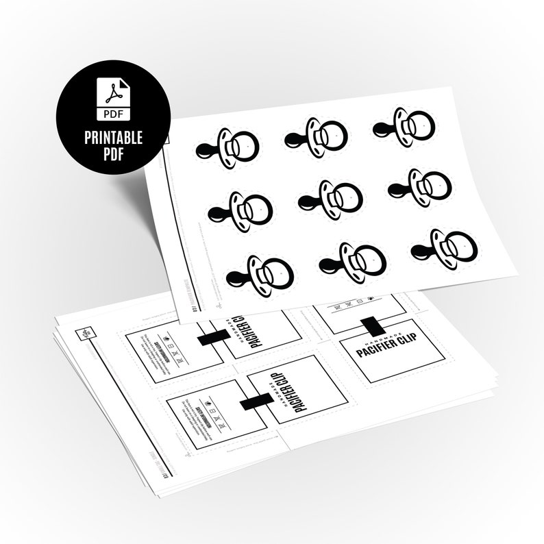 PRINTABLE Pacifier Clip Tags Templates TWO Downloadable PDFs. Template for diy paci clips. Packaging for handmade clips. Crochet or Knit image 3