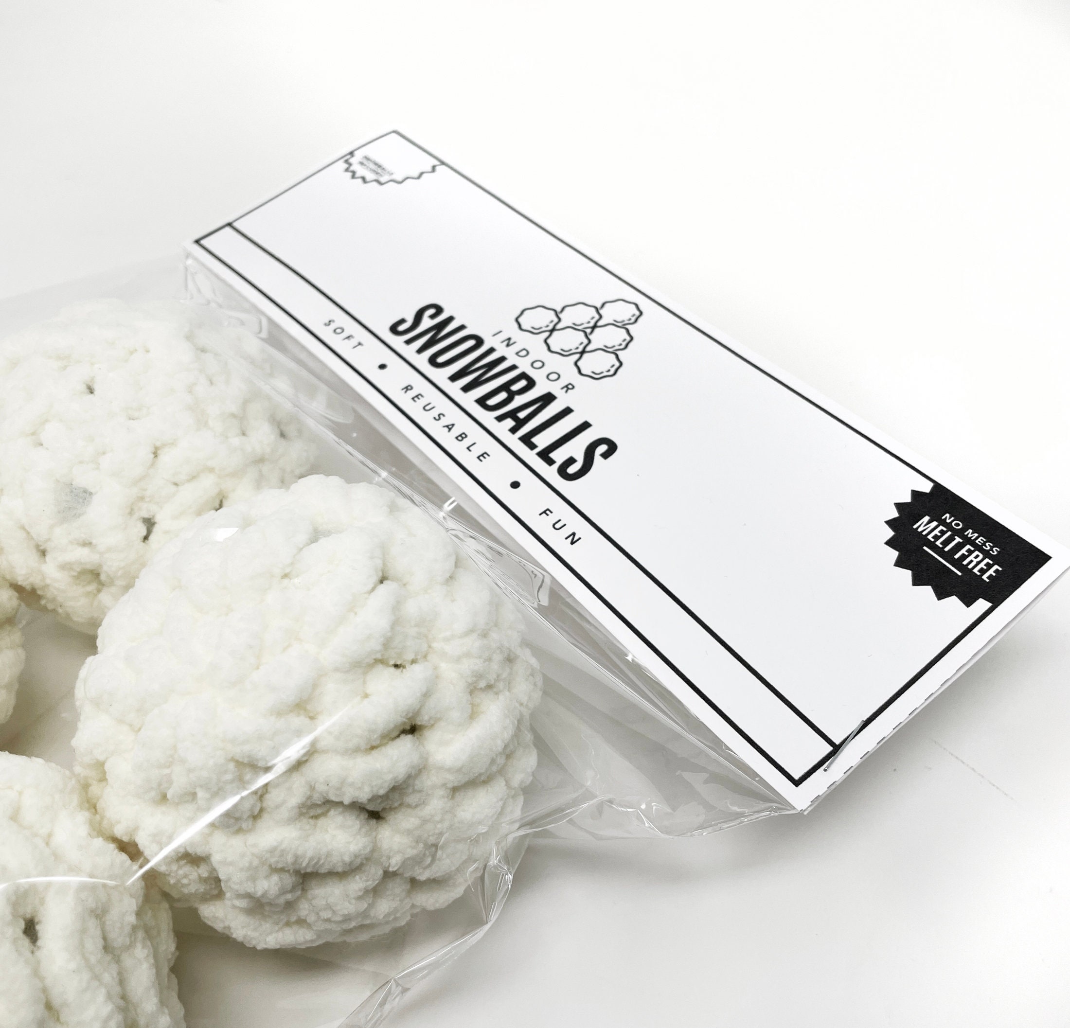 PRINTABLE Snowball Packaging - DIGITAL PDF - Insert cards & labels for  handmade reusable snowballs. Crochet snowball fight bag topper tags